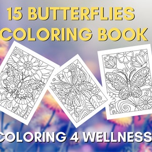 15 Butterflies In Flowers Printable Digital Coloring Book