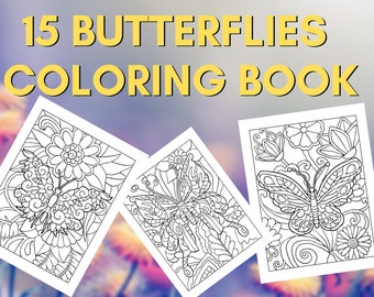 15 Butterflies In Flowers Printable Digital Coloring Book