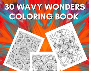30 Wavy Wonders Printable Digital Coloring Book - PDF