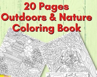 20 Printable Pages Outdoors & Nature Coloring Book | Digital PDF | Intricate Designs