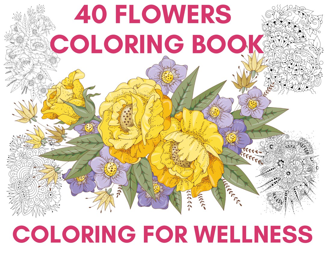 40 Flowers Printable Digital Coloring Book Printable PDF Beautiful ...