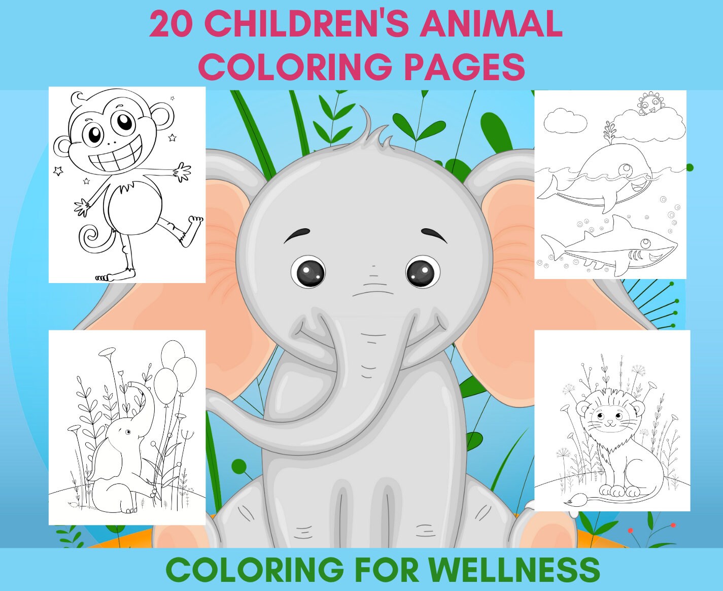 20 Children's Animal Coloring Pages PDF printable for | Etsy