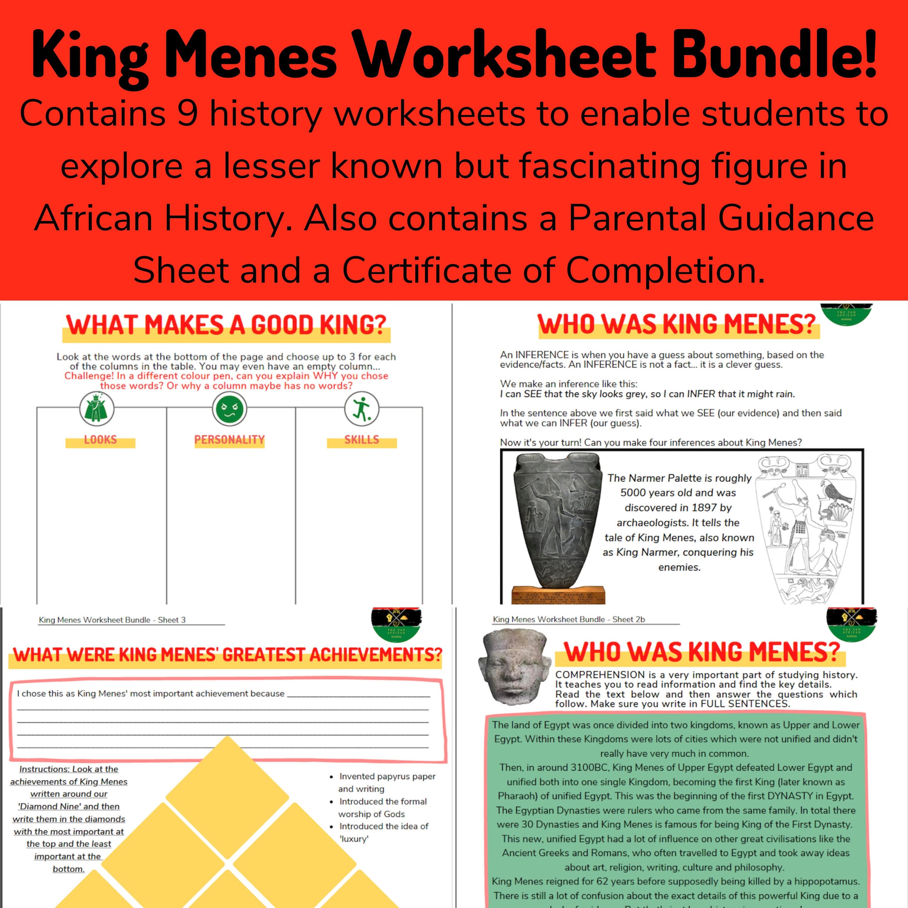 african history worksheets king menes etsy
