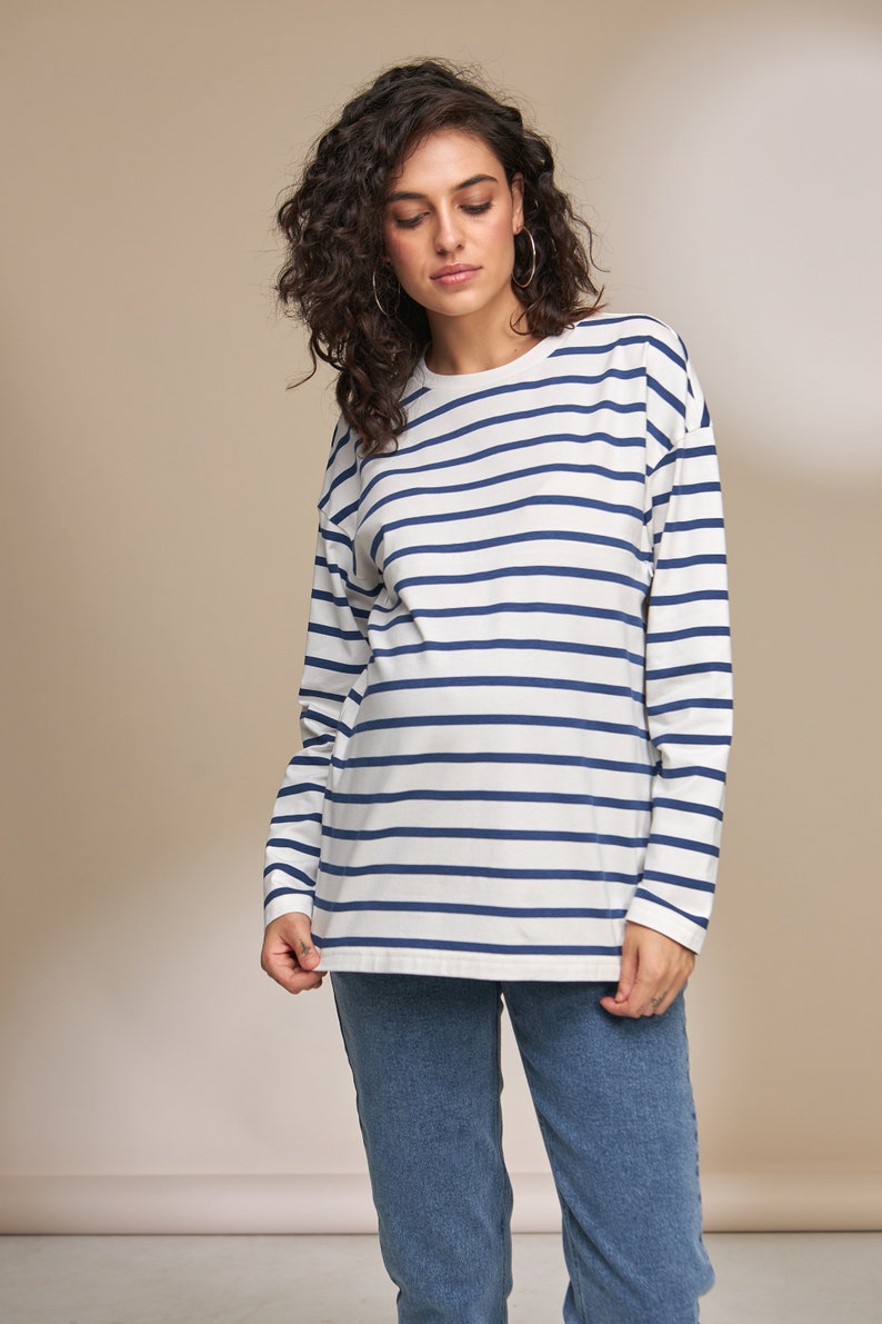 Maternity Long Sleeve Top Breastfeeding Long Sleeve T-Shirt Blue