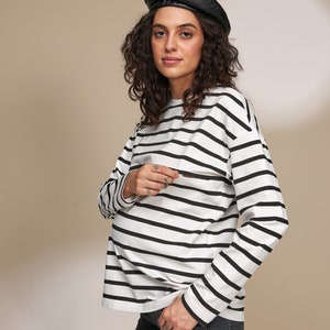 Maternity Long Sleeve Top Breastfeeding Long Sleeve T-Shirt Black