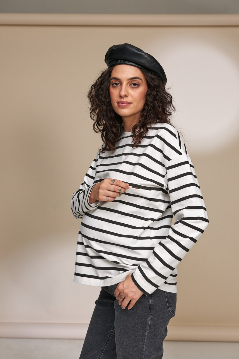 Maternity Long Sleeve Top Breastfeeding Long Sleeve T-Shirt Black