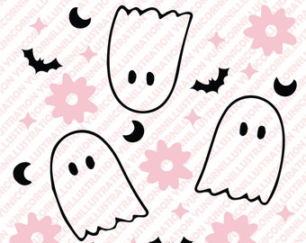 Cute Ghost SVG, Cute Halloween SVG, Halloween Seamless Pattern SVG, Retro Halloween svg, Spooky svg, svg for Cricut, Cameo Silhouette