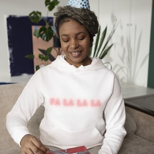 Fa La La La Christmas Hoodie, Women&#39;s Festive Holiday Pullover, Cozy Santa-Themed Winter Wear for Celebratory Season Sweatshits