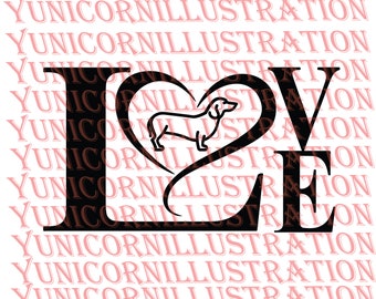 Jamnik svg, Love Dachshund Svg, pies svg, sylwetka jamnika, zarys jamnika png, clipart jamnika, pies zwierzak Svg, sylwetka cricut
