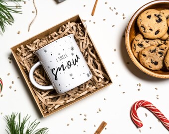 I Smell Snow Christmas Mug, Snow Mug, Holiday Mug, Christmas Gift, Printed Mugs, Xmas mugs, Christmas eve mugs, Christmas mug