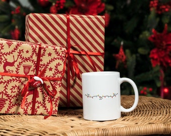 Weihnachtslicht-Tasse - Handbestickter Feiertags-Trinkgeschirr, Keramiktasse mit Weihnachtslichter-Design, festlicher Weihnachts-Getränkehalter