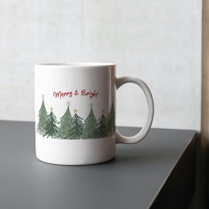 Merry & Bright Christmas Mug, Festive Holiday Drinkware, U.S. Xmas Coffee Cup, Seasonal Hot Beverage Holder