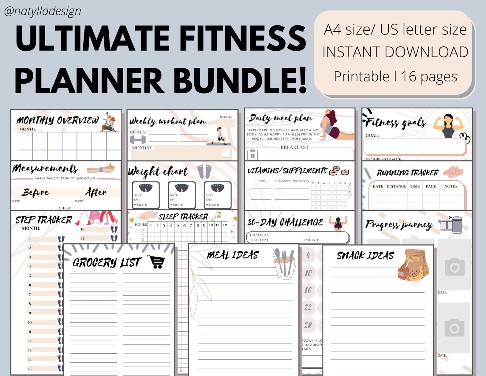 Fitness Planner Printable, Happy Planner Fitness , Health Planner