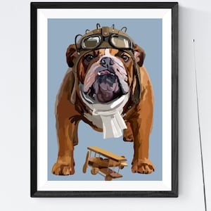 English Bulldog Printable Bulldog Art Print Frenchie Digital Download Bulldog Pilot Print Wall Art Decoration Printable Living Room Decor