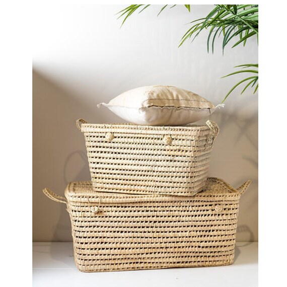 Wicker Storage Chest Lidded Palm Storage Box Palm Leaf Etsy UK