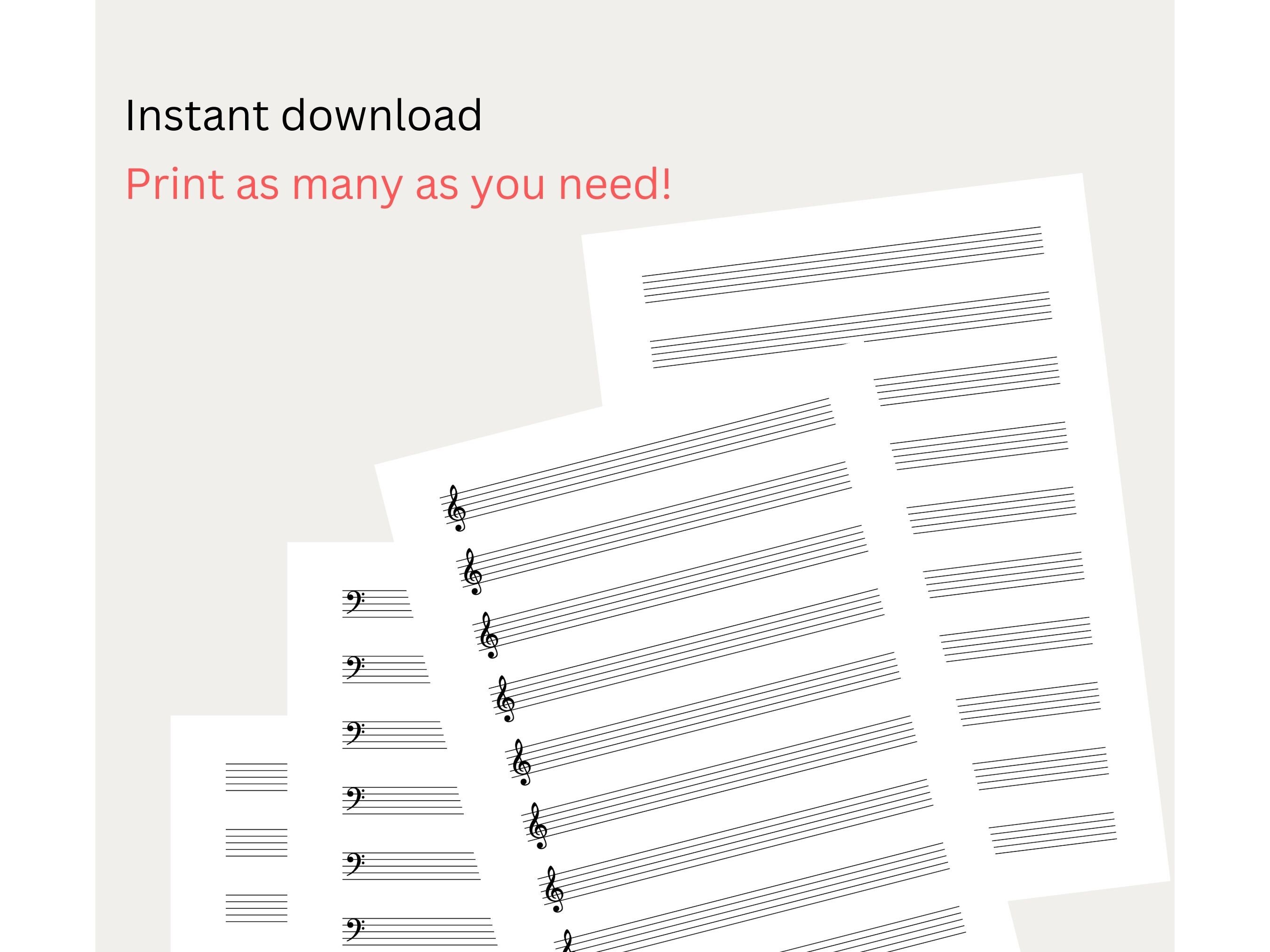 Musical Notation Paper.pdf Printable Sheet Music, Blank Music Notation Paper, Treble Bass Clef ...