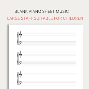 Carta per notazione musicale stampabile, spartiti vuoti, chiave di violino e di basso, formato A4 e lettera, personale grande per bambini.