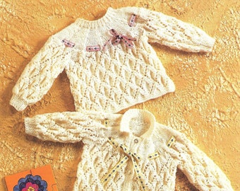 Modelo de suéter infantil em tricô: estilo vintage fácil, tórax 41-46 cm