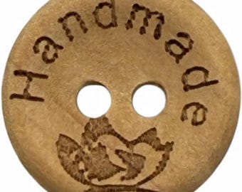 Natural Wooden Sewing Buttons: Engraved Design, 15mm, 10 Pack
