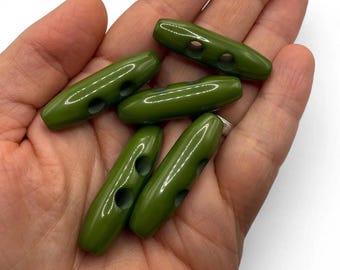 Toggle Buttons: Bright Green Oval 2-Hole - Plastic, Pack of 6