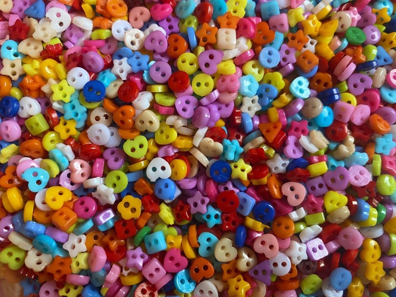 300 6mm Tiny Small Resin Buttons Mixed Colours And Shapes Stars Hearts Etc image 1