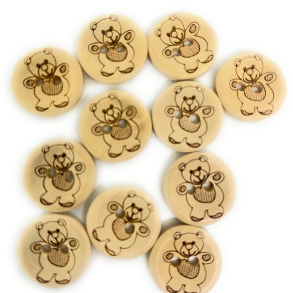 Teddy Bear Buttons Natural Crafts Sewing Card Small Wooden Buttons Baby Buttons Knitting Scrapbooking Coat Jumper Round 15mm 20mm 25mm