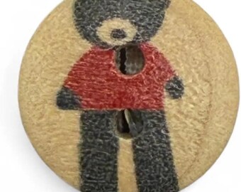 Wooden Teddy Bear Buttons: Black and Red, 15mm Pack of 10