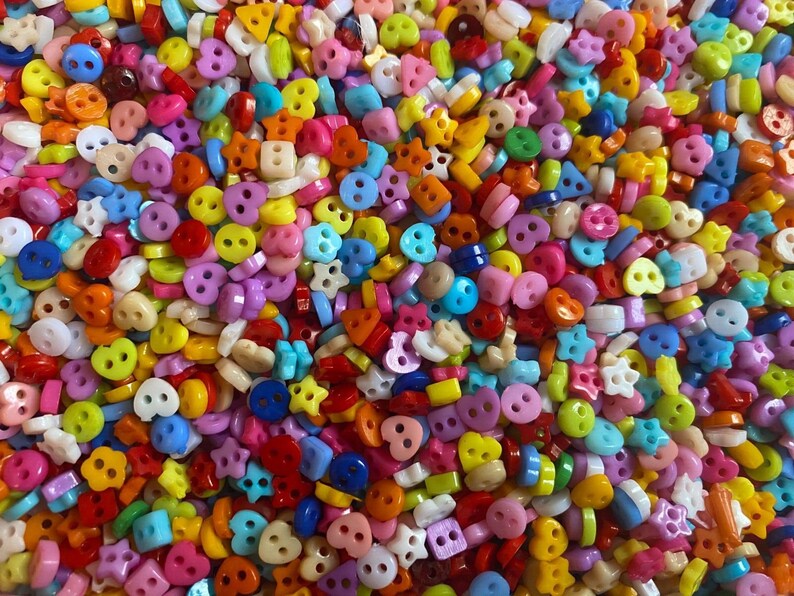 300 6mm Tiny Small Resin Buttons Mixed Colours And Shapes Stars Hearts Etc image 5