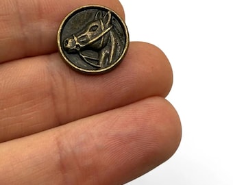 Horse Head Buttons - Zinc Alloy Metal, 15mm Size, Pack of 6
