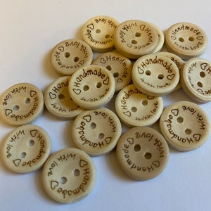 Craft Wooden Buttons, Round with Love Inscription (15mm, 20mm, 25mm)