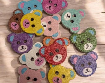 Teddy Bear Craft Buttons: Mixed Wood Tones (18x15mm, 25pcs)