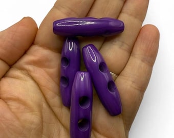 Toggle Buttons: Purple Oval Plastic - 38mm, 2-Hole Set Of 6