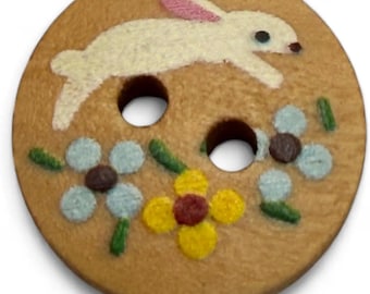 Wooden Rabbit Buttons: Painted Natural Wood, 15mm Kids Craft Pack Of 10