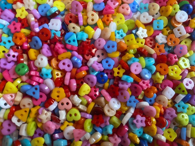 300 6mm Tiny Small Resin Buttons Mixed Colours And Shapes Stars Hearts Etc image 2