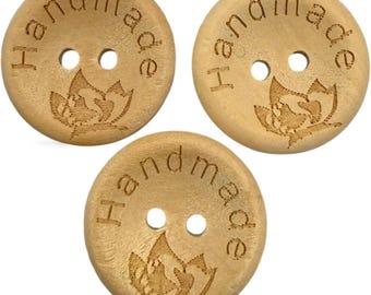Wooden Buttons: Natural Brown, Engraved Handmade Round (20mm, 10pcs)