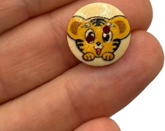 Tiger Cartoon Craft Buttons - Bright Orange Wood, 15mm, Pack of 10