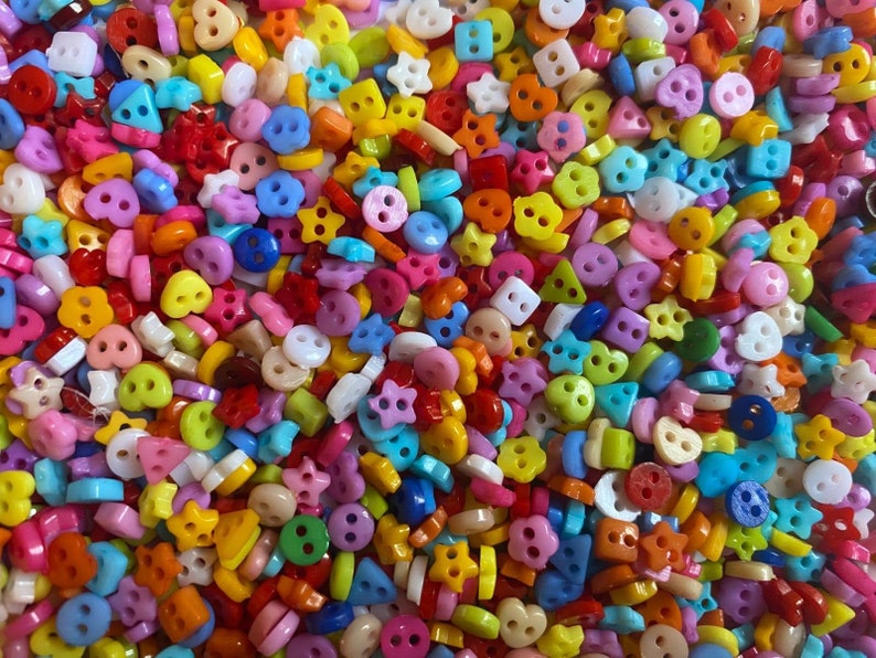 300 6mm Tiny Small Resin Buttons Mixed Colours And Shapes Stars Hearts Etc image 3