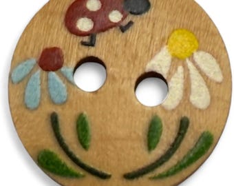 Kids Craft Wooden Buttons, Ladybug Design (15mm Round, Pack of 10)