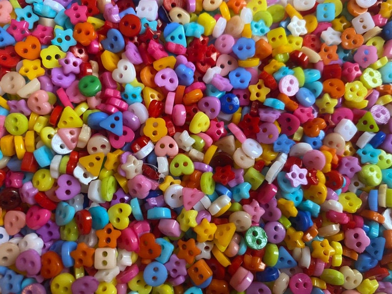 300 6mm Tiny Small Resin Buttons Mixed Colours And Shapes Stars Hearts Etc image 6