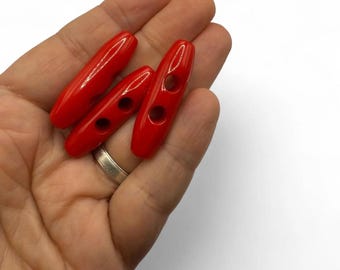 Red Toggle Buttons: Large 38mm Oval Plastic, Pack of 6