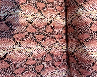 Wąż Print Dwustronny stretch Brązowy/Różowy Wąż Nadruk gadów Techno Miękka tkanina Sprzedawana w rozmiarze pociętym na wymiar