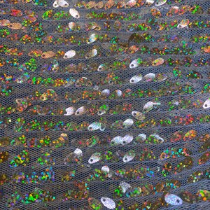 pailletten goud 2-way stretch pailletten iredesen mesh stof verkocht op maat gesneden