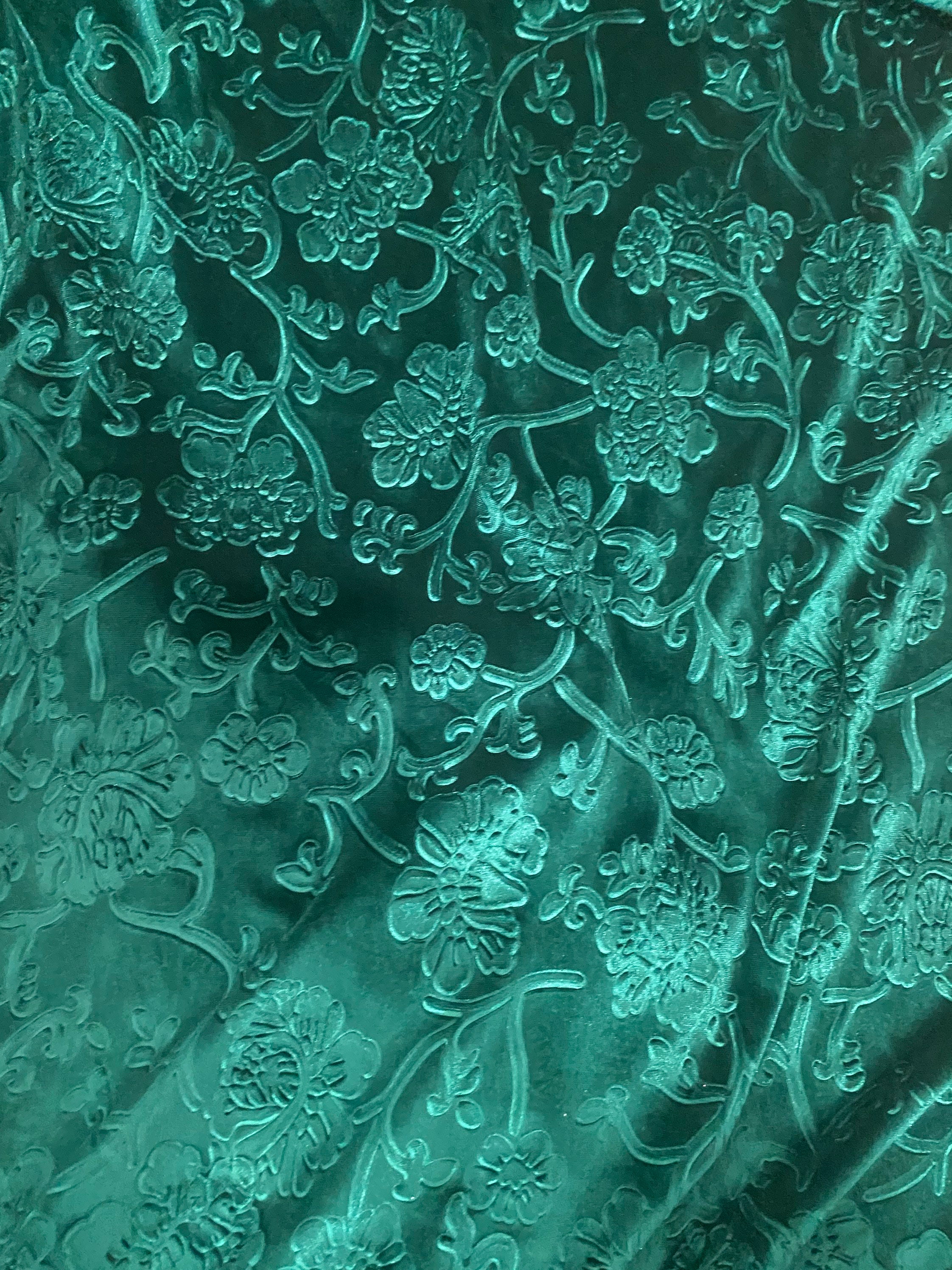 Burnout velvet green floral Fabric 4 way stretch Fabrics sold Etsy