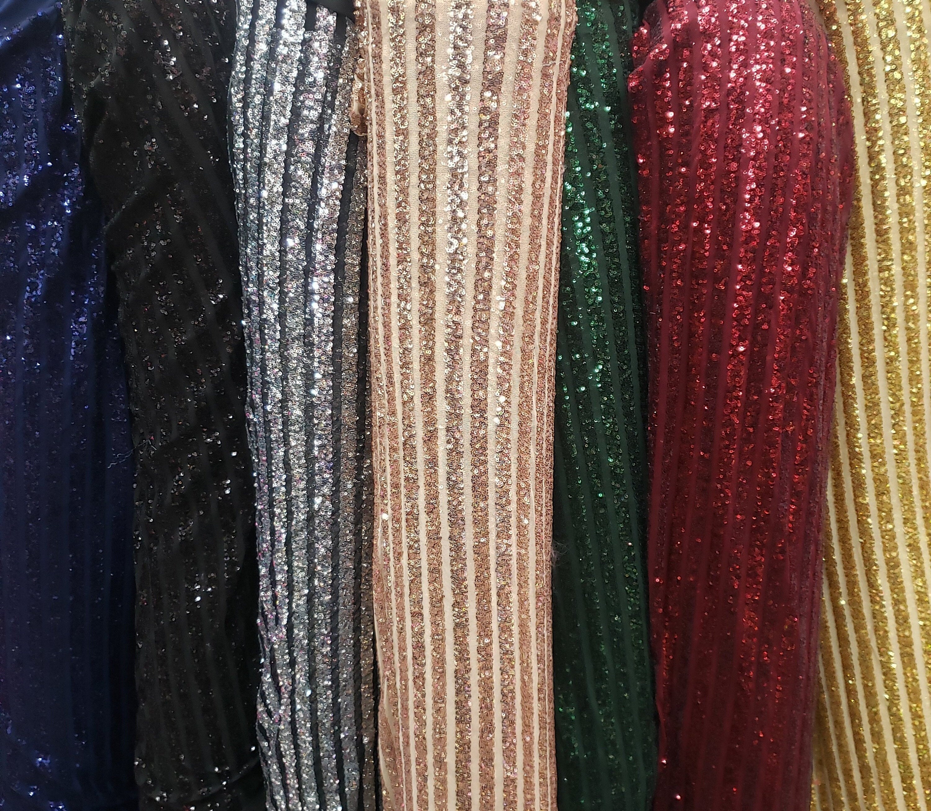 Sequin Stripes Detail on Mesh 4 Way Stretch Fabrics Sold by Etsy