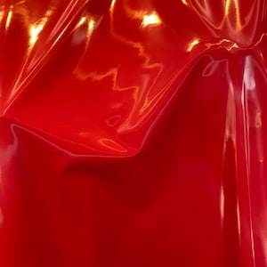 Shiny 4 way stretch  red Latex with thick Spandex Fabric sold by the yard