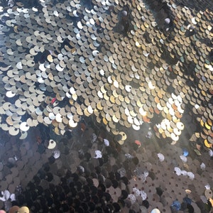 Zwart/zilver zeemeermin omkeerbare pailletten stretch Mesh voor 2 zijden verkocht op maat gesneden