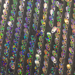 pailletten zilver 2-way stretch pailletten iredesen mesh stof verkocht op maat gesneden