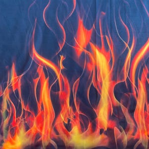black fire flame design Spandex stretches to all 4 sides sold by the yard