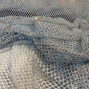 White Fish Net With Rhinestones Iredecen Stretches for All 4 Sides Sold ...