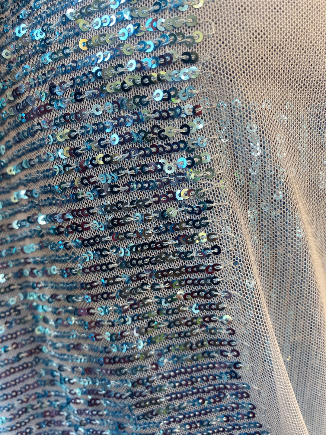 Sequins Ina Line Mini Sequins of Lines Beby Blue Iredesin 4 Way Stretch Fabric Sold by ...